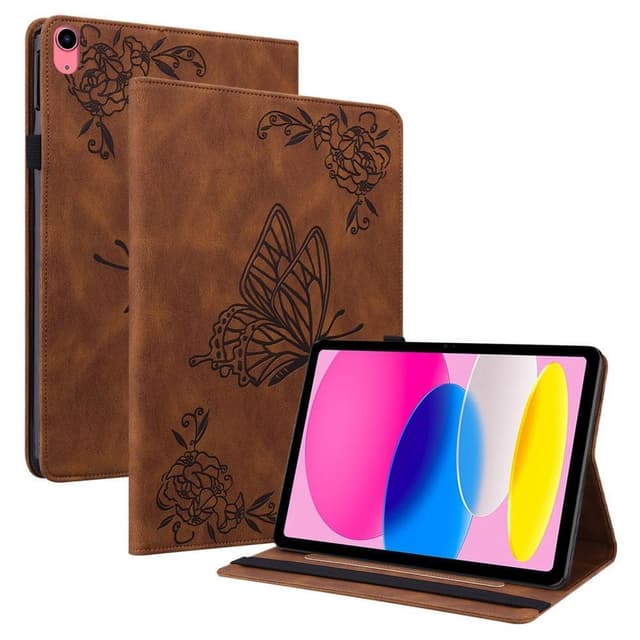 Apple iPad 10.9 2022 Sammenleggbart Veske Kortholder Sommerfugl - Brun