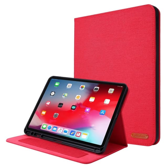 For iPad Air 13 (2024) Sammenleggbart Veske Kortholder Stofftekstur - Rød