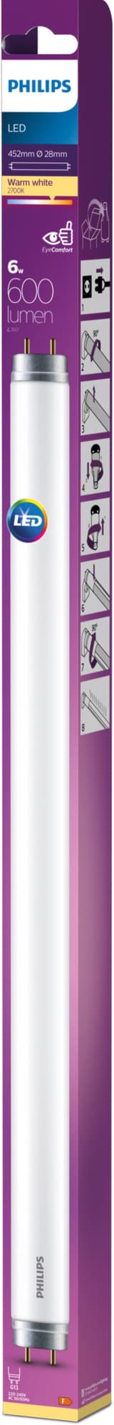 Philips T8 LED-lysrör 6 Watt G13 (varmvitt ljus)