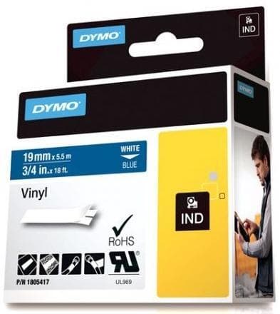 DYMO Rhino Professional, mærkbar permanent vinyltape, 19mm, hvid teks