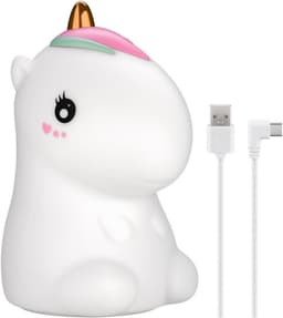 Goobay LED-vågelampe ""Enhjørning"" varmt hvidt lys og 7 skiftende farver (RGB-lys), med 3 lystilstande, berøringssensor og Li-ion-batteri (3,7 V/1200 mAh), fremstillet af blød silikone