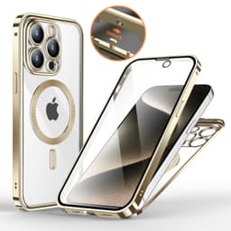 iPhone-deksel med skjermbeskytter for iPhone 15-serien Gull iPhone 15 Pro Max