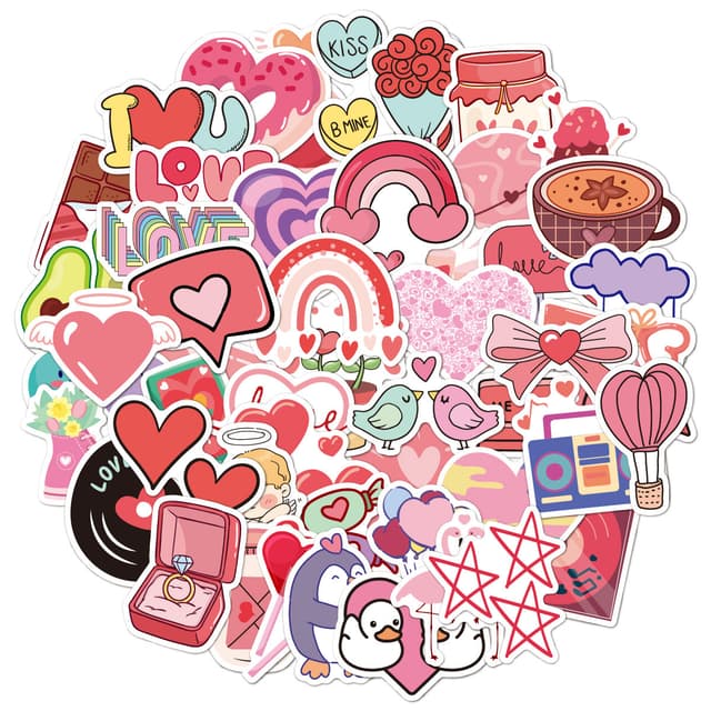 Love Heart Stickers, 50-pack Flerfärgad N13