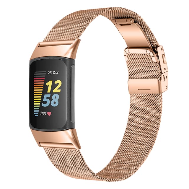 Klockarmband i Rostfritt Stål för Fitbit Charge5/6 Rose guld