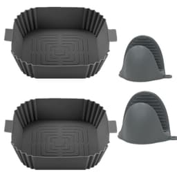 2-pack Air fryer Silikongryta med Handskar Grå
