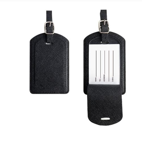 2 PU-Läderbagageetiketter med Kortinlägg Svart