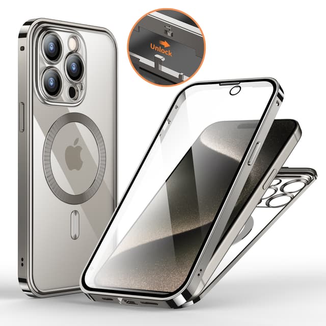 iPhone cover med skærmbeskytter til iPhone 15-serien Sølv iPhone 15 Pro Max