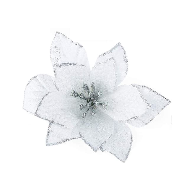 Juleroser kunstige blomster Julepynt 12-pak Hvid/sølv