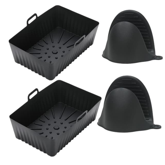 2-pack Air fryer behållare med ugnsvantar Silikon Svart
