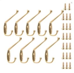 9-pack Väggmonterade Metallkrokar, Dubbla Stift Guld