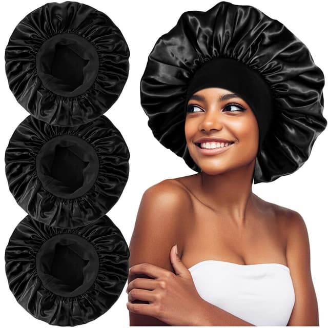 3-pack Ventilerande Bredbrättad Elastisk Sovmössa Svart