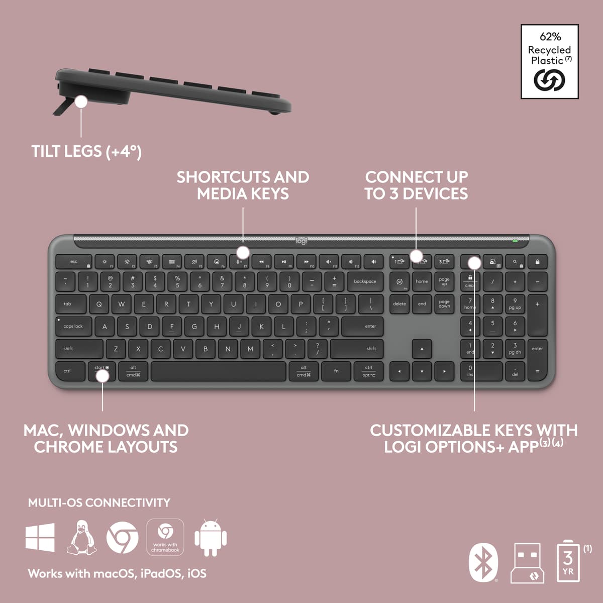 Logitech K950 Slim tastatur (grafitt) - Elkjøp