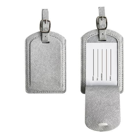 2 PU-Läderbagageetiketter med Kortinlägg Silver