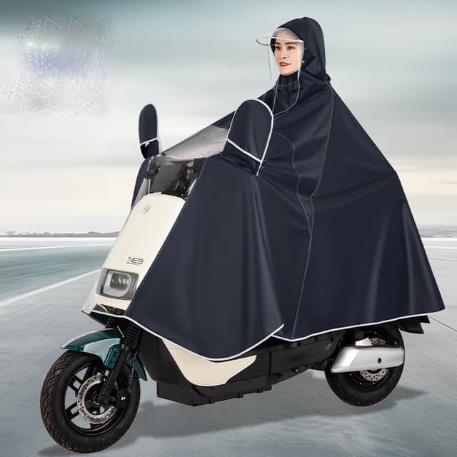 Cykelregn Poncho med reflekterende stribe, cykel, motorcykel, scooter Mørkeblå 7XL