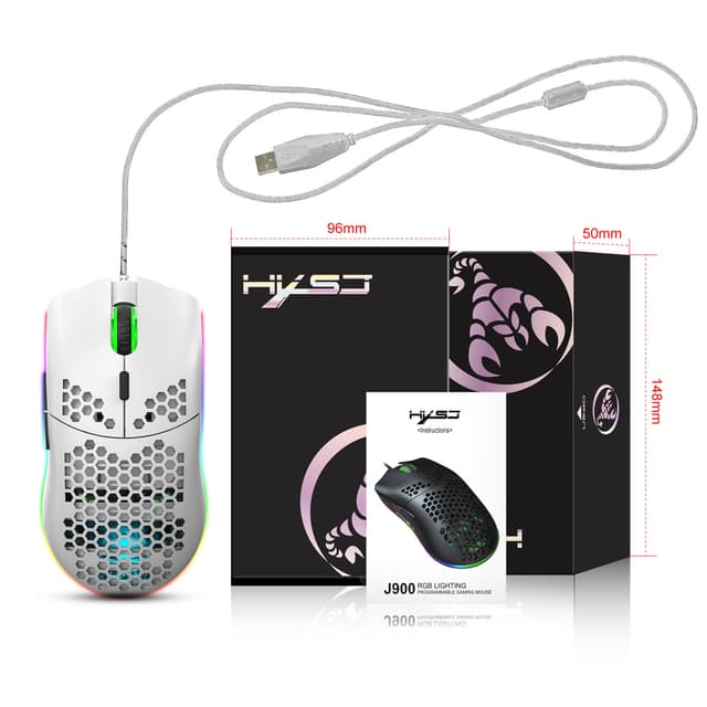 Kablet gamingmus med RGB, 6 justerbare DPI, 6 knapper Hvid