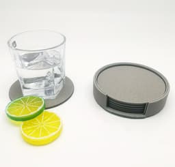 Underlag i PU-skinn med holdere, 6 stk Grå