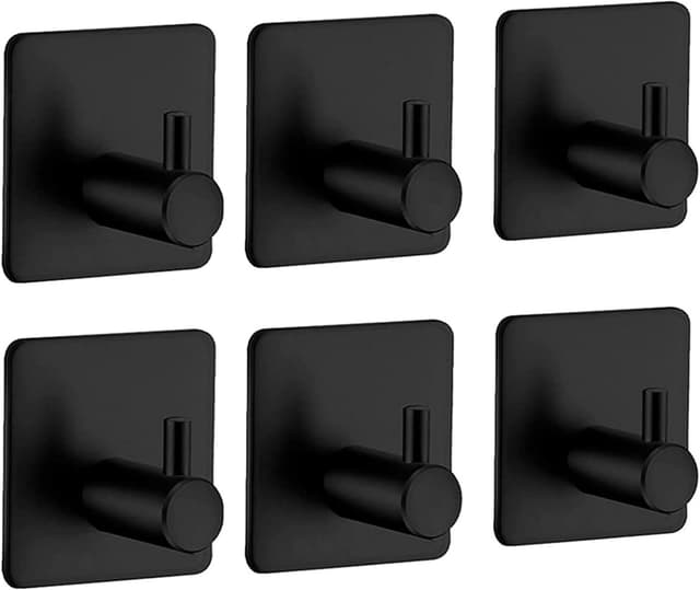 Selvklebende kroker i rustfritt stål, 6-pack Sort