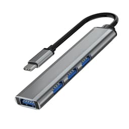 USB-C til USB 3.0 Hub med 4 porte Sølvgrå