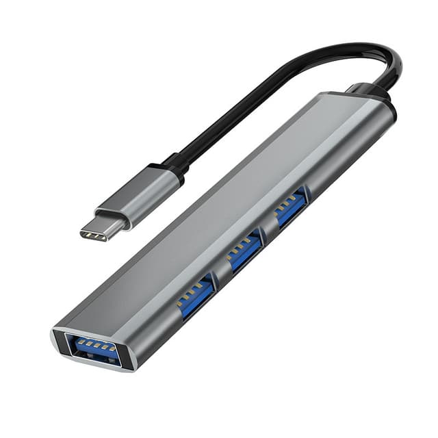 USB-C til USB 3.0 Hub med 4 porter Sølvgrå