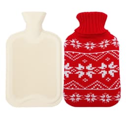 Varmtvandsflaske af gummi med strikbetræk (1000 ML) Rød