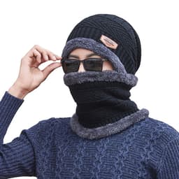 Vinter varm beanie hat tørklæde sæt Sort