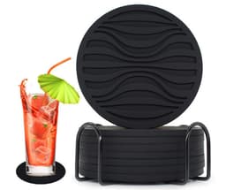 Sett med 6 silikonkaffekopper med metallholder Sort