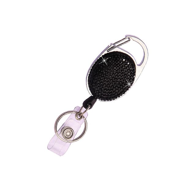 Crystal Rhinestone Nyckelring med Indragbar Design Svart