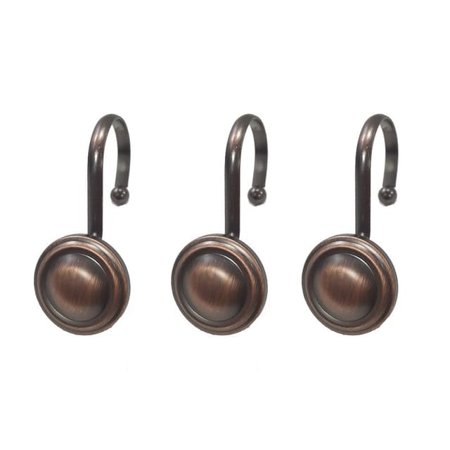 Set med 12 svarta badrumsgardinkrokar Brons