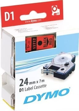 DYMO D1 etikettbånd standard 24 mm, svart på rød, 7 m rull (53717)