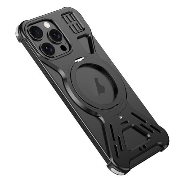 Metall bakre skall med stativ for iPhone 16 Pro - Svart