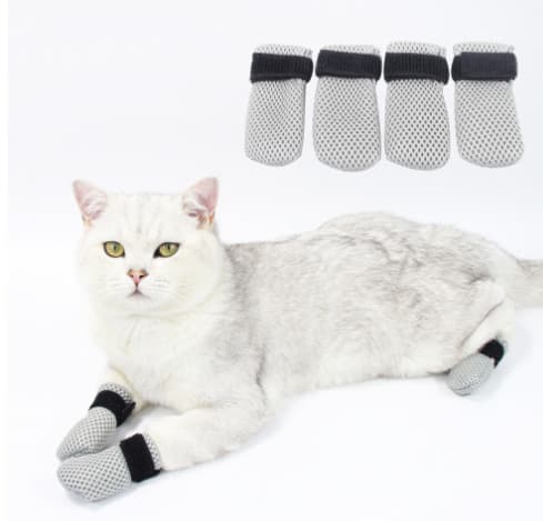 Anti-Scratch Mjuka Husdjur Skor, 4 pack Grå S