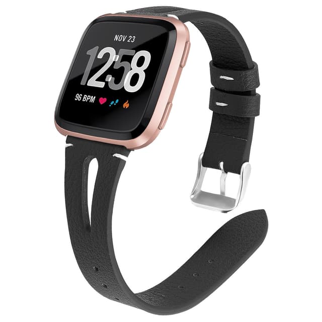 Klockarmband i Äkta Läder för Fitbit Versa Smartklocka Svart