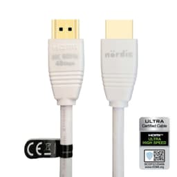 NÖRDIC CERTIFIED CABLES 3m Ultra High Speed ​​​​HDMI2.1 8K 60Hz 4K 120Hz 144Hz 48Gbps Dynamic HDR eARC Game Mode VRR Dolby ATMOS gullbelagt PVC hvit