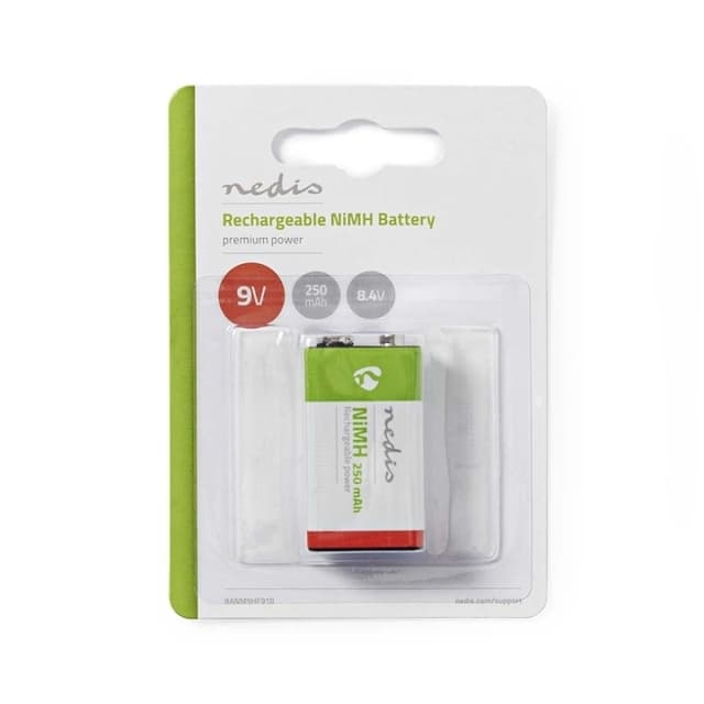 Nedis Laddningsbara Ni-MH-batteri E-Block | 8.4 V DC | 250 mAh | Förladdad | 1-Blister | 6LR61 | Grön / Röd