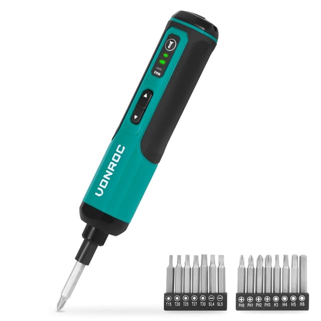 VONROC Skruetrækker 4V | Inkl. 15 bitsæt og USB-C kabel