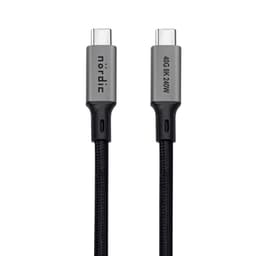 NÖRDIC 3m USB4 USB-C–C nylonpunoskaapeli PD3.1 240W 40G 8K60Hz 4K144Hz harmaa