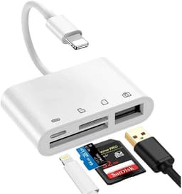 NÖRDIC Lightning-kortinlukija, 2-paikkainen SD, MicroSD 1xUSB-A, 1xUSB-C Lataus UHS-I