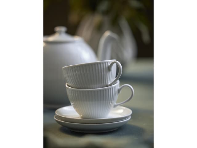 Pillivuyt Plisse Frühstücksuntertasse – Klassisches Design, Ofenfest & Spülmaschinengeeignet | Aus Frankreich | Für Kaffee & Tee