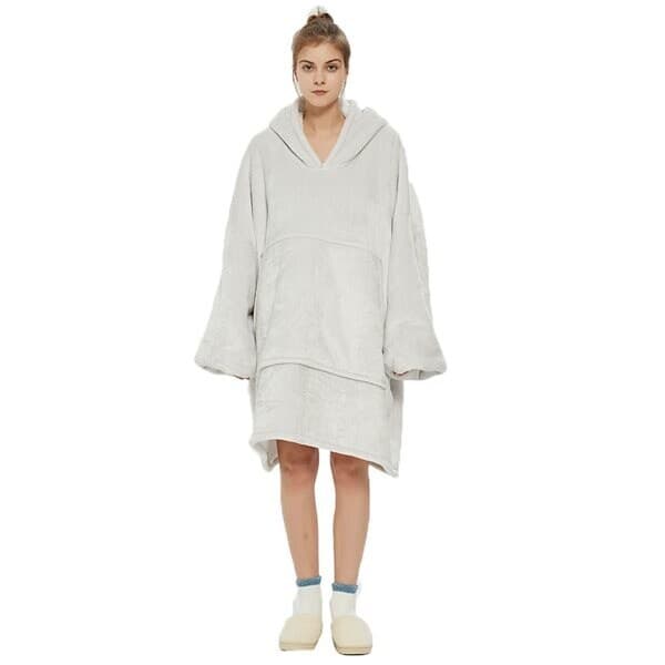 Oversized hoodie i ljusgrått med känguruficka och luva - Ljusgrå