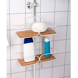 Kylpyhuonehylly koukulla ja 2 hyllyllä - puu/valkoinen