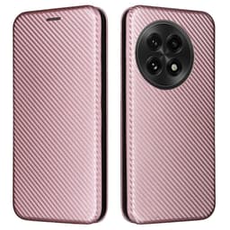 SKALO OnePlus 13 Carbon Fiber Lompakkokotelo - Ruusukulta
