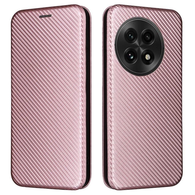 SKALO OnePlus 13 Carbon Fiber Lompakkokotelo - Ruusukulta