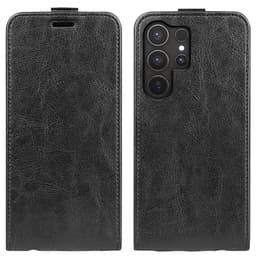 SKALO Samsung S25 Ultra Vertical Flip PU-Nahka Lompakkokotelo - Musta