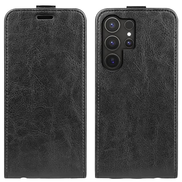 SKALO Samsung S25 Ultra Vertical Flip PU-Nahka Lompakkokotelo - Musta