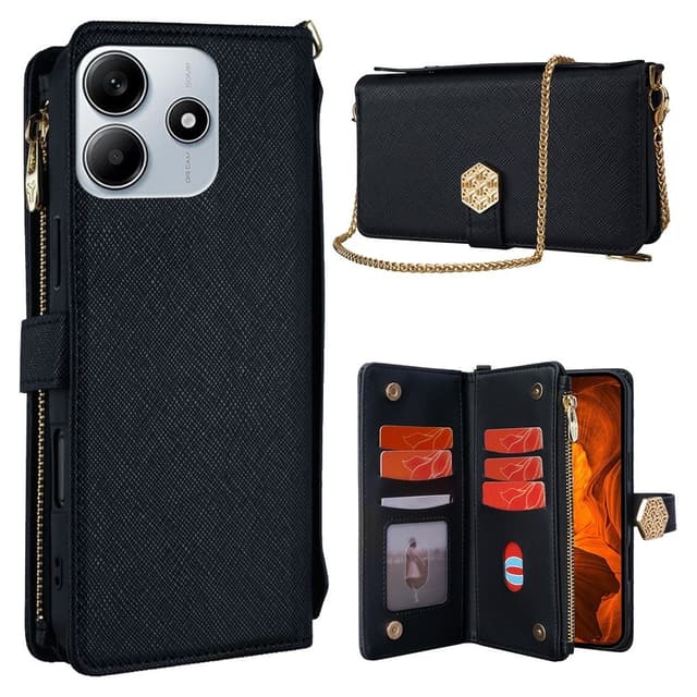 SKALO Xiaomi Redmi Note 14 5G Big Wallet Cross Texture Plånboksfodral - Svart
