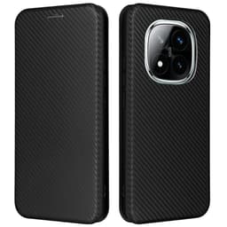 SKALO Xiaomi Redmi Note 14 Pro 5G Carbon Fiber Lompakkokotelo - Musta