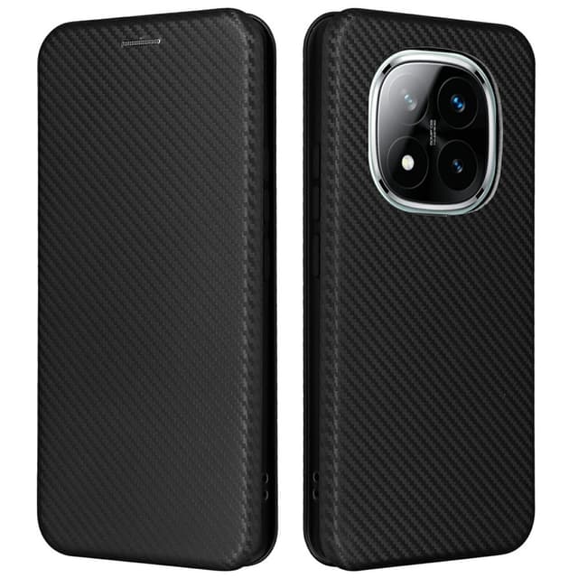 SKALO Xiaomi Redmi Note 14 Pro 5G Carbon Fiber Lompakkokotelo - Musta