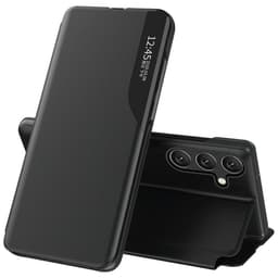 SKALO Samsung S25+ Clear View Window Kotelo - Musta