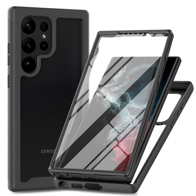 SKALO Samsung S25 Ultra Shockproof Clear Hybrid+Skærmbeskyttelse Cover - Sort