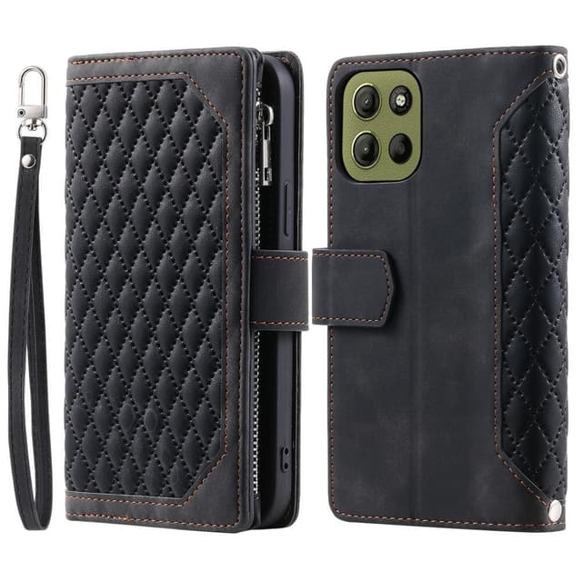 SKALO Motorola Moto G15 4G Style 005 Big Wallet Quiltat Lompakkokotelo - Musta
